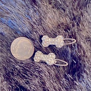 Tiny Rhinestone in Silver plate Dog Barrettes